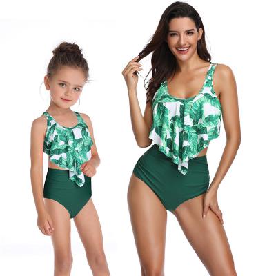 China Anti-UV Swimwear For Kids Printed High Waisted Bikini Ruffle Parent Child Swimsuit Swimsuit Bikini Top for sale