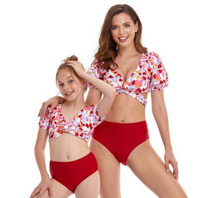 China 2021 Breathable Bubble Sleeve Bikini Swimwear Parent Child Swimsuit Bikini Swimwear For Kids for sale