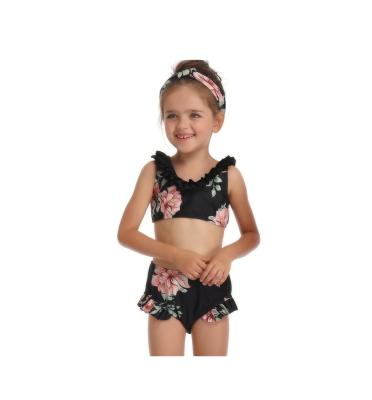 China 2021 New Slit Young Girls Breathable Floral Children's High Waist Small Swimsuit With Auricularia Small Brim for sale