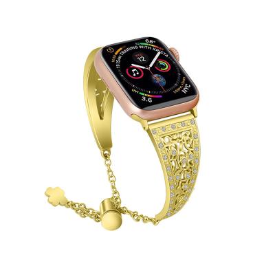 China Adjsutable Type Chain Watch Band (B) New Diamond Pattern Oem Sport Strap Metal Stainless Steel Flower Band 40mm 44mm For Apple Watch 38mm 42mm for sale