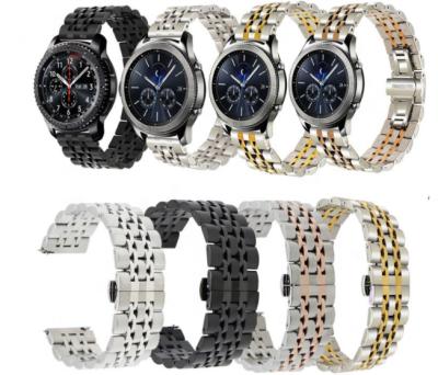 China Watch Bands With Butterfly Buckle 7 Chain Seven Link Pearl Butterfly Buckle Metal Strap For Samsung Galaxy Watch 20mm 22mm Stainless Steel Watch Band for sale