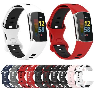 China Colorful Breathable Two Colors Silicone Watch Band Sport Band Replacement Strap For Fitbit Charge 5 Dual Colors Silicone Watch Strap for sale