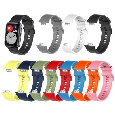 China New Sport Solid Color Soft Rubber Band With Close Loop Colorful Soft Heavy Duty Watch Band Strap For Huawei Fit New Version 20mm High Quality Silicone Wrist Band for sale