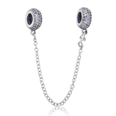 China Fine Jewelry 925 Sterling Silver Bead Lead Free And Pave Safety Chain Charm For Bracelet for sale