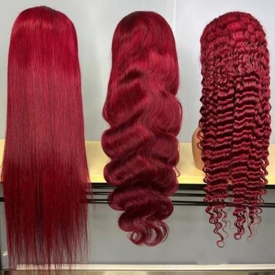 China 100% Colored Body Wave Hd Lace Wig Human Hair Water Wave Wig 99J Frontal Wigs For Black Women High Density Color Lace Front for sale