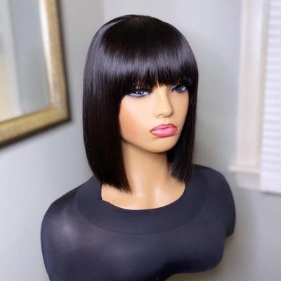 China Glueless Bob Wig With Bang Lace Frontal Wigs Women Color Bob Lace Closure Wigs For Short Body Wave Double Drawn Hair Lace Front for sale