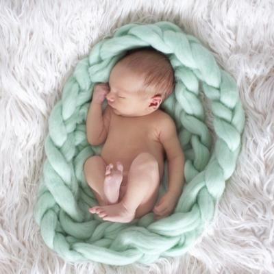 China Softextile Photo Prop Non-Toxic Custom Cozy Luxury Knit Baby Blanket Chunky Knit Blanket Blue for sale