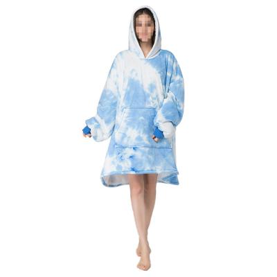 China Amazon Newest Hot Selling Night Robe Flannel Outdoor Covering Wearable Hooded Warm Lazy Hoodie Wearable Blanket for sale