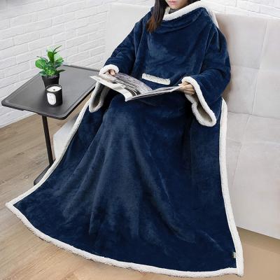 China Portable TV Blanket Thicken Flannel Keep Warm Lazy Blanket Household Portable Blanket With Sleeve Pocket for sale