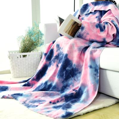 China Portable Throw Keep Warm Relaxation Lazy Air Conditioning TV Blanket Dye Link Portable Sleeve Blanket for sale