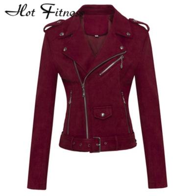 China New Design HFJK05-1 Fashion Ladies Office Suit Sleeves Motorcycle Leather Jacket Women Waterproof Slim Suede Leather Jacket Long Sleeves for sale