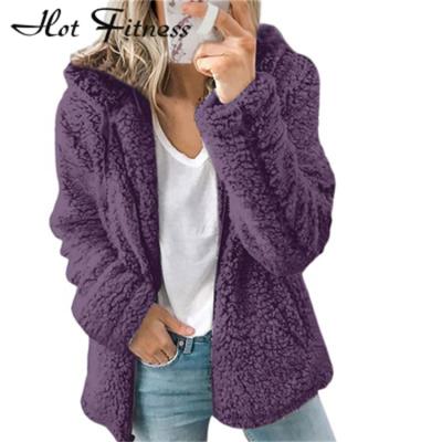 China Anti-Wrinkle HFCT02 Plus Size Plus Size Autumn Winter Coat Women's Casual Coat Outerwear Plush Warm Soft Female Hooded Woolen Overcoat Long Sleeve for sale