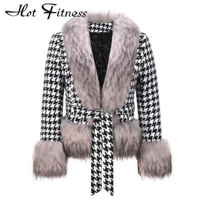 China HFCT04-1 Anti-wrinkle winter women's parkas coats fur hooded collar thicken women's houndstooth short fur coat winter quilted slim fit top for sale