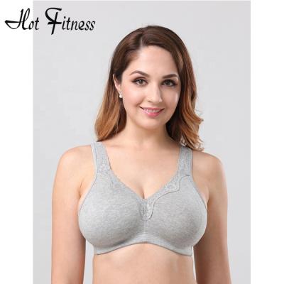 China HFB02-2 Breathable Women Plus Size Bralette Solid Color Plus Size Underwear Cheekier Lift Comfortable Lace Trim Full Coverage for sale