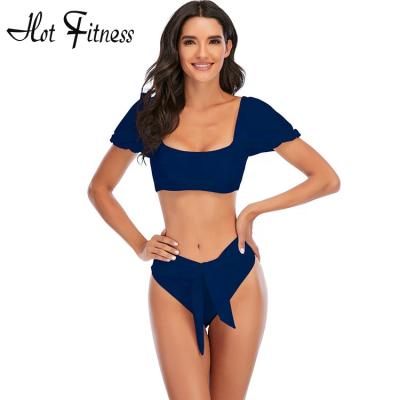 China New Style HFBI01-3 Breathable Sleeve Bikini Breathable One-Neck Swimsuit High Waist Strap Bikinis Woman Swimwear for sale