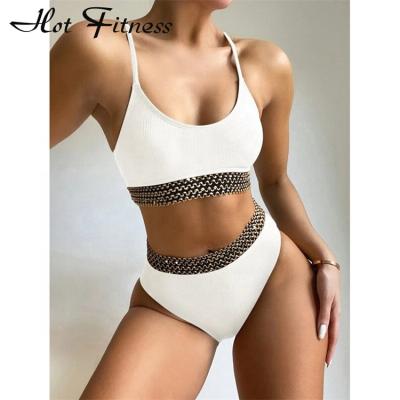 China New Summer Breathable Luxury Designer Sequin Halter Neck Swimwear Swimsuit Women Two Piece Set Bikini Set HFBI16-1 for sale