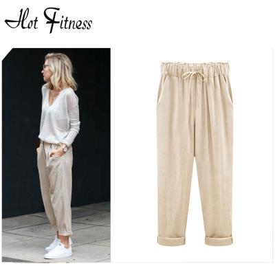 China Other new summer pants HFT02-4 plus size cotton and nine stitch linen pants plus pants loose slim fat XL women's pants for sale