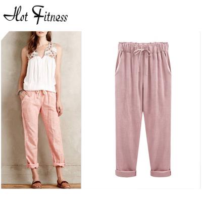 China Other new summer pants HFT02-1 plus size cotton and linen stitch nine pants plus pants loose slim fat XL women's pants for sale