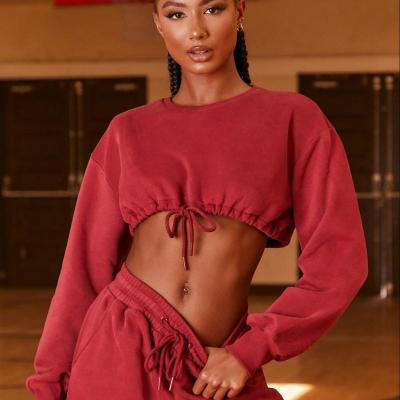 China Antibacterial Cloth Athleisure Suit Activewear Gym Women Red Workout Set Loose Jogger Pants And Yoga Tops for sale