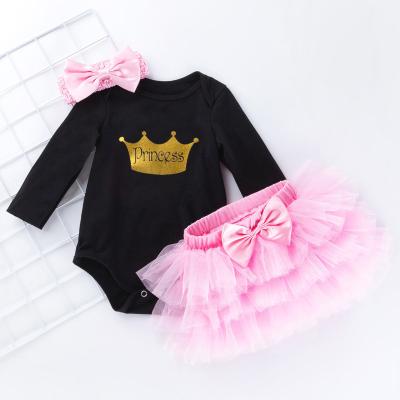 China New Design Antibacterial Birthday Festival 3 Piece Blouse And Skirts Baby Clothes Set Long Sleeve for sale