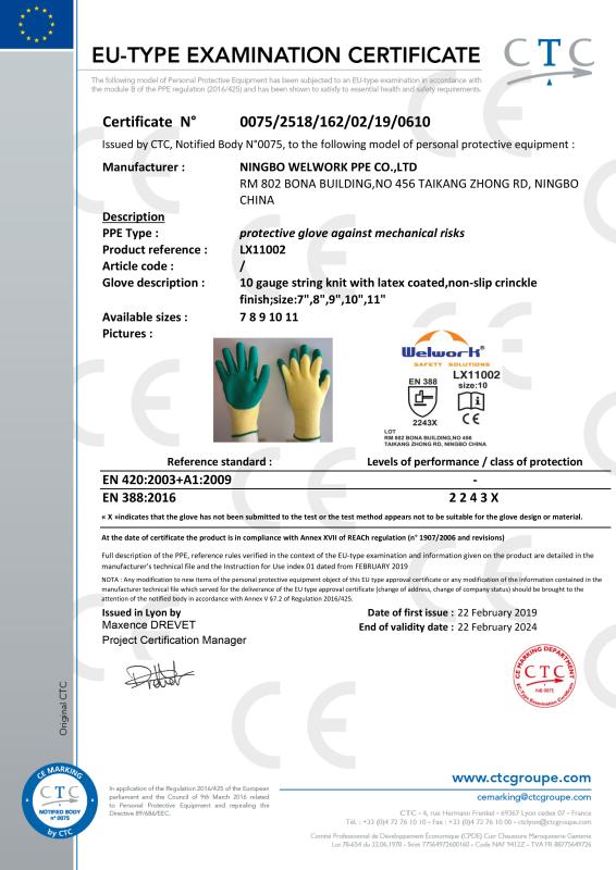 CE - Ningbo Welwork Ppe Co., Ltd.