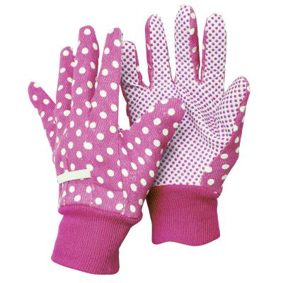 China C3815-PK Flower Pattern Pink Color Ladies Custom Cotton Gardening Gloves With PVC Dots for sale