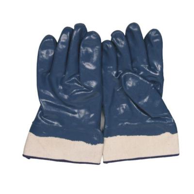 China N51001-J/51001-I Heavy Duty Canvas Cuff Industrial Nitrile Work Safety Blue Glove for sale