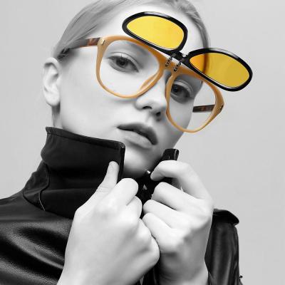 China Fashion Sunglasses 2020 New Hot Yellow Square Double Flip Glass Men Sunglasses Retro Sunglasses Female Oversize Sun Custom Made for sale