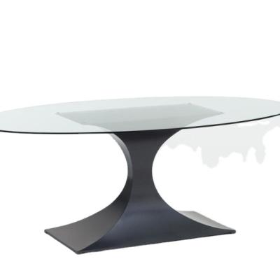 China A8087 Customized Size Reduced Designs Strong Frame Oval Glass Top Dining Table For Family for sale