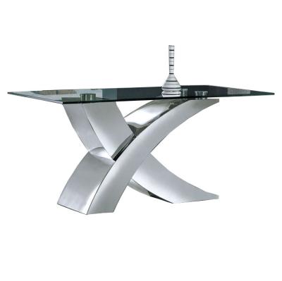 China Modern Unique Sharp X Dining Table Designs With Glass Top for sale