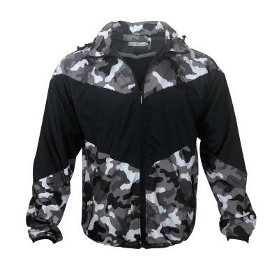 China Custom Gray Pullover Camo Two Tone Hooded Zipper Black Custom Mens Anorak Jacket for sale