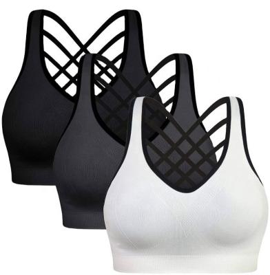 China Breathable sports bras two piece pants and seamless bra sports yoga wear set women cross wire free plus size for women sports bras for sale