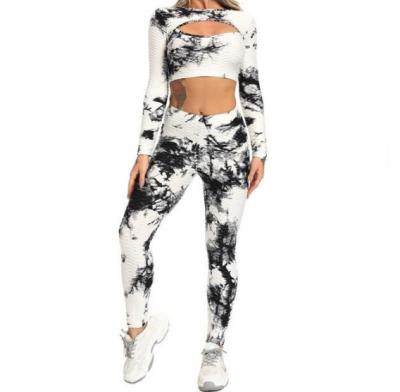 China New Breathable Pineapple Yoga Wear Long Sleeve Long Pants Tie Dye Yoga Wear Sports and Fitness Set for sale