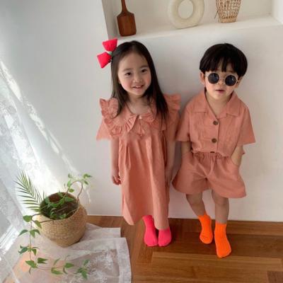 China 2021 new anti-pilling summer KS3849 children's clothing family plain dress brother and sister matching outfits for sale