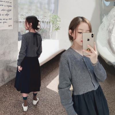 China KS7340 Anti-wrinkle fashion prickly teen girls dress back lace up korean style girls sweater dress girls for sale