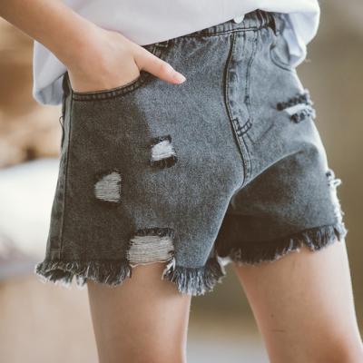 China KS5178 fashion girls anti-pilling shorts hot summer ripped denim shorts 2021 girls distressed lattice shorts for sale