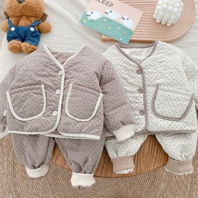 China 2021 Toddler Antibacterial Winter Clothes KS7164 Cotton Baby Set Jacket And Pants Cute Spotted Baby Clothes for sale