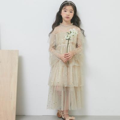 China KS0605 Long Sleeve Glitter Girls Long Ruffle Dress Nice Kids Bridesmaid Dress for sale