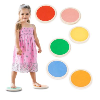 China Modern Educational Children Furniture Wooden Toddler Toys Set Of 6 Colorful Balance Progression Stones Flooring Obstacle Course for sale