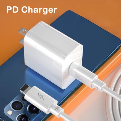 China For iPhone PD 20W Phone Charger Fast Type C PD Adapter Usb Charger Palladium Set With Data Cable For iPhone 12 11 Pro Max for sale