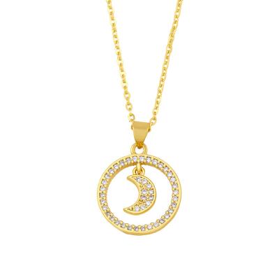 China Factory Price New Design Fashion CLASSIC Women Jewelry Hollow Round Zircon Geometry Cross Moon Pendant Necklaces for sale