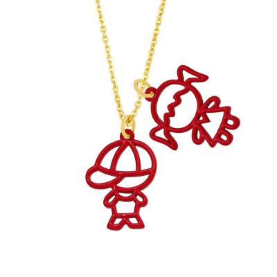 China CLASSIC 18K Gold Plated Necklace With Multicolor Optional Boy Girl Cartoon Pendant Necklace For Women for sale