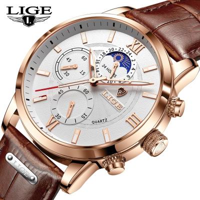 China Top Brand LIGE Auto Date Watches Luxury Leathe Casual Mens Clock 24 Hours Moon Live Men Watch Waterproof Sports Quartz Chronograph for sale