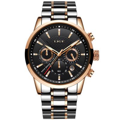 China New Chronograph Mens Watches LIGE Top Brand Steel Chronograph Sports Date Quartz Waterproof Watch For Men Relogio Masculino for sale