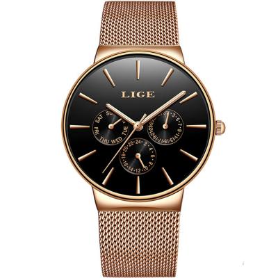 China Top Brand Waterproof LIGE Watches Relogio Feminino Ladies Quartz Clock Mesh Stainless Steel Luxury Casual Super Slim Men's Wrist Watch for sale