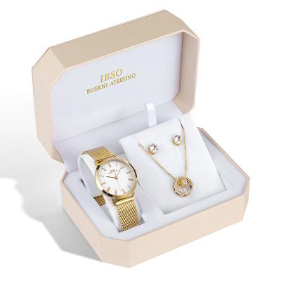 China Fashion IBSO Alarm Set Crystal Design Gift Set Original Quartz Watch Women's Watch Earrings Necklace Set for sale