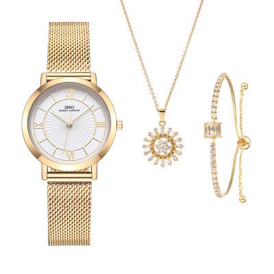 China IBSO Alarm Women Quartz Watch Set Gold Crystal Design Bracelet Necklace Watch Set Female Lady Watch Set Jewelry Gift for sale