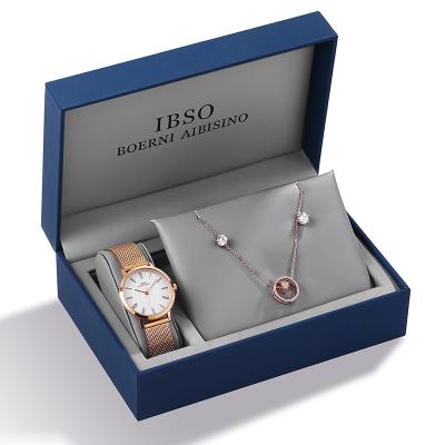 China IBSO Alarm Women's Quartz Watch Set Crystal Bracelet Necklace Watch Sets Jewelry Set Female Valentine's Day Gift for sale