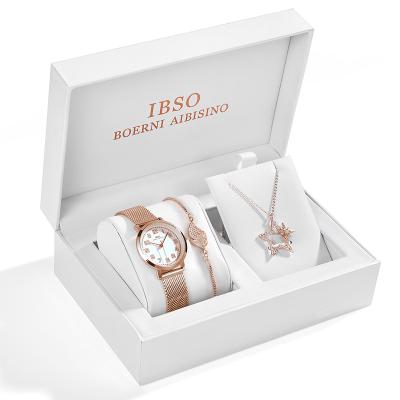 China Fashion IBSO Alarm Set Watch Crystal Design Set Original Women's Quartz Watch Bracelet Necklace Set for sale