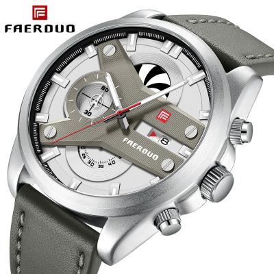 China FAREDOU Chronograph Fashion Big Dial Quartz Men Watch Retro Popular Men's Leather Strap Metal Casual Waterproof Male Clock for sale